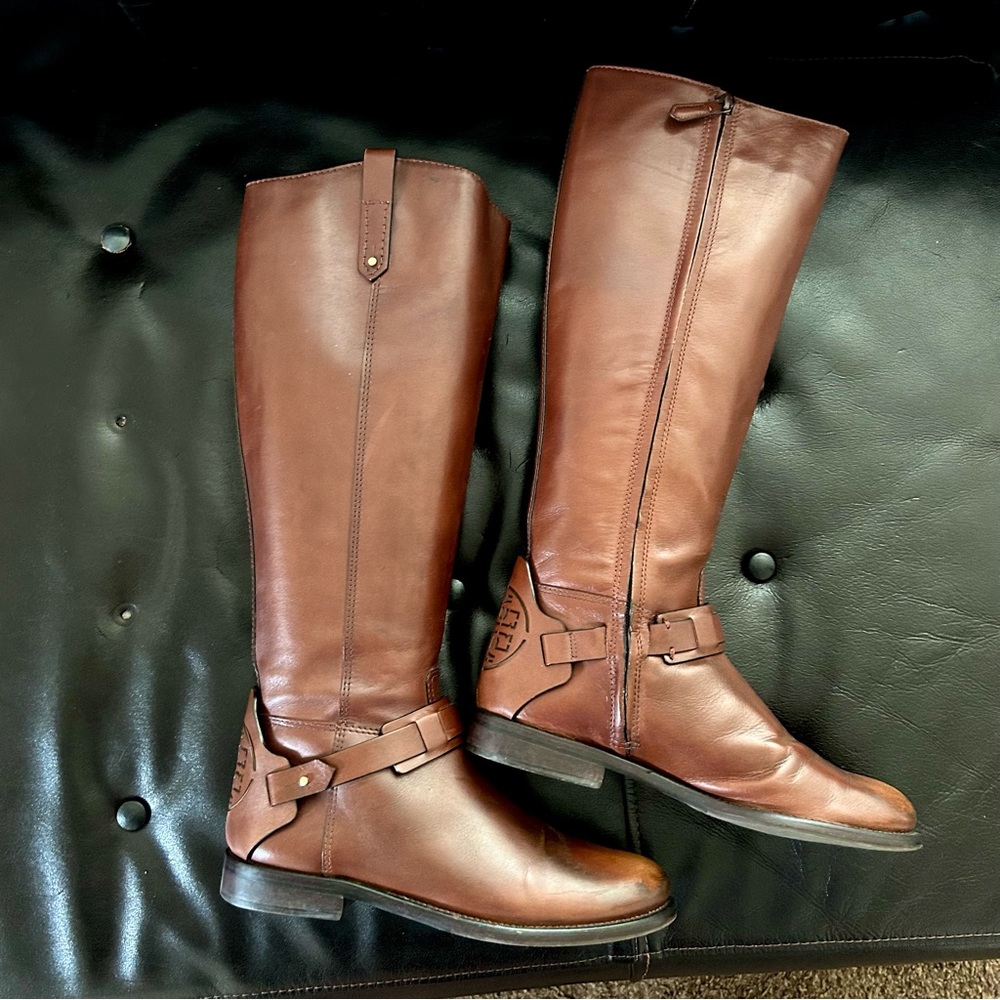 TORY BURCH DERBY RIDING BOOTS GALLEON ANTIQUE LEATHER SZ 8.5